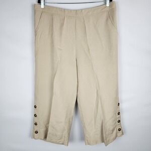 Zac & Rachel Tan Linen Blend Button Hem Crop Pants Womens XL Beige Capris XL
